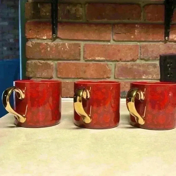 3 Place & Time Coffee Mugs Beautiful Red With Winter Deer & Peace Doves Holiday - Picture 1 of 8